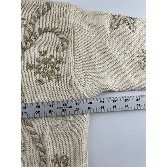 Vintage Casual Corner Sweater Womens Small Cream Ivory Gold Cardigan Christmas - Picture 7 of 16